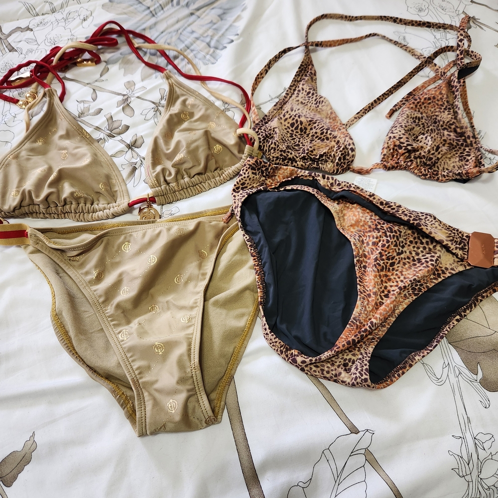 1 Calvin Klein Gold and Leopard Print Bikini And 1 Gold Bikini